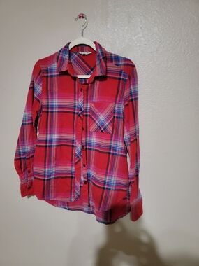 Girls Pink Plaid Button-Up Shirt